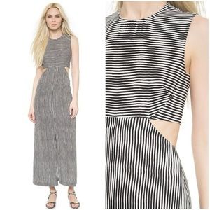 A.L.C. Long Black and White Striped 100% Silk Maxi Dress with Cutouts